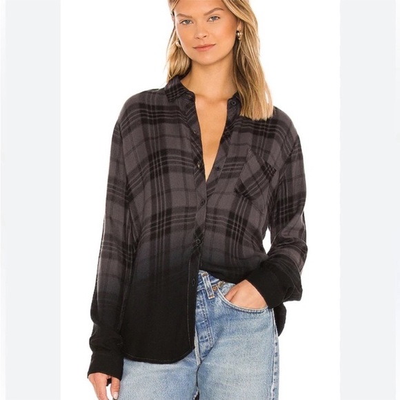 Rails Tops - Rails Hunter Charcoal Jet Dip Dye Plaid Button Down Shirt